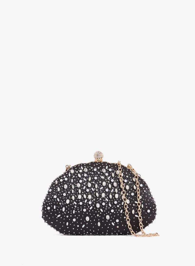 Rhinestone And Jewel Embellished Detailed Statement Clutch